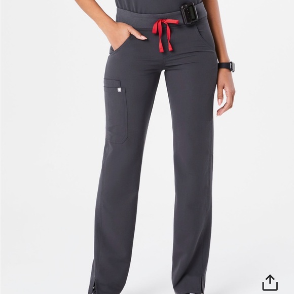 Figs Pants - Figs Gray Kade Cargo Pants with Red Accents